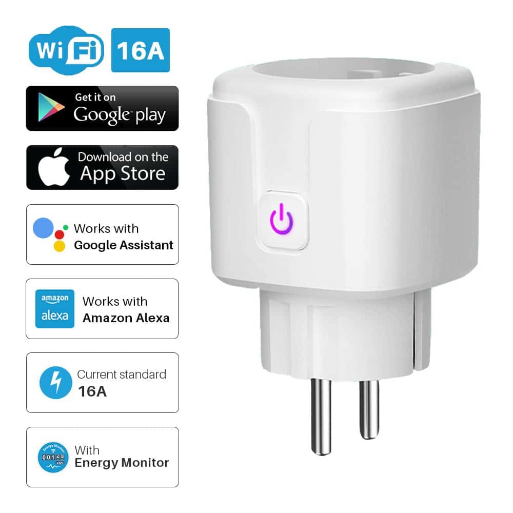 Tomada inteligente Smart Wifi Plug Consumo de energia 16A Compatível Alexa  e Google