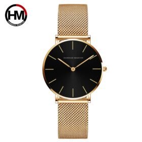 Relógio Feminino Hannah Martin Pulseira Aço Inoxidável - Gold Black
