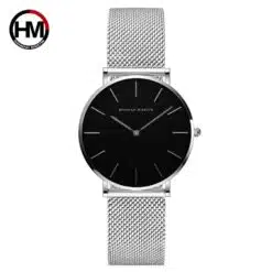 Relógio Feminino Hannah Martin Pulseira Aço Inoxidável - Silver Black