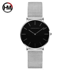 Relógio Feminino Hannah Martin Pulseira Aço Inoxidável - Silver Black