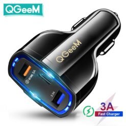 Carregador de Isqueiro Qgeem Universal Car Charger 2x USB/USB Type C Quick Charge 3.0 Preto