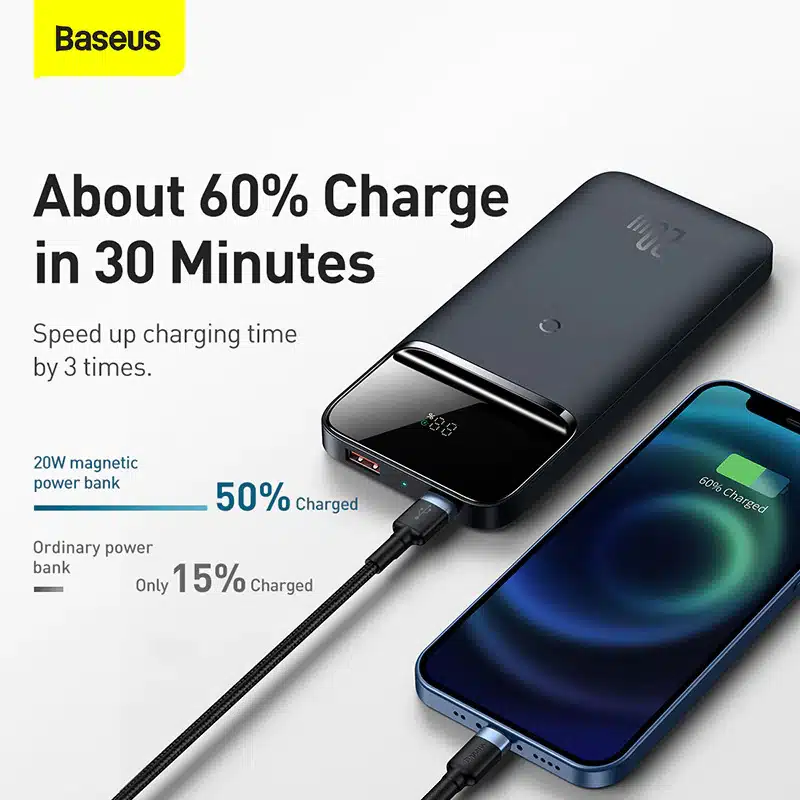 Baseus carregador magnético wireless 10000mAh 20W (PowerBank Sem fios) - Roxo - Image 7