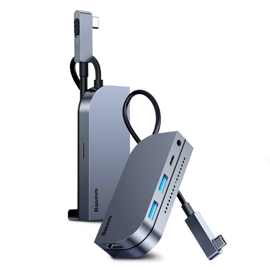 HUB multifuncional Baseus 6 em 1 USB Tipo C, leitor de cartão de memória (USB 3.0, HDMI, micro SD) Fornecimento de energia 60 W - Image 9