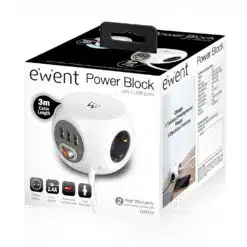 Régua Ewent EW3953 Power Block 3 USB + 3 Tomadas + Cabo 3m Branca - Image 4