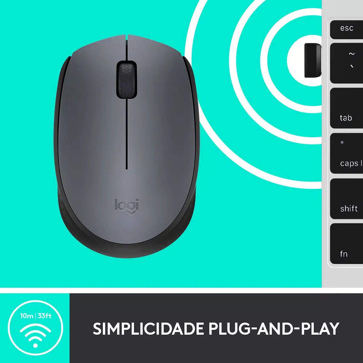 Rato Óptico Logitech M170 Wireless 1000DPI Cinza/Preto - Image 6
