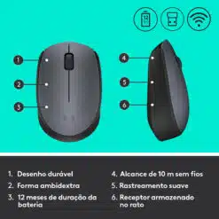 Rato Óptico Logitech M170 Wireless 1000DPI Cinza/Preto - Image 7