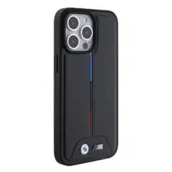 Alternative view of Capa De Couro BMW M PU Com Padrão Tricolor Acolchoado Para Iphone 15 Pro Max - Preto