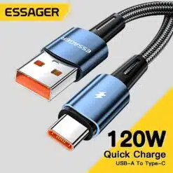 Alternative view of Cabo Essager de Carga Turbo Fast Charge 6A 120W USB-C 1M Preto