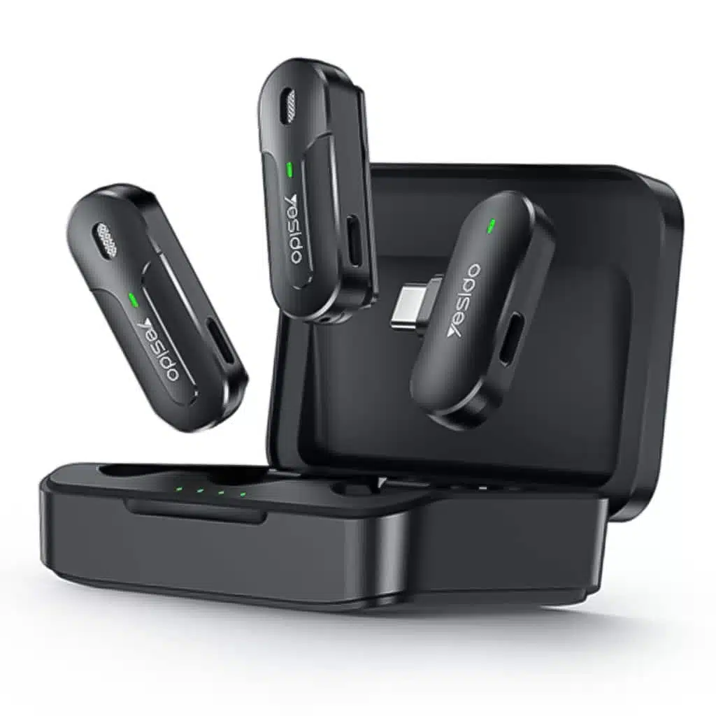 Microfone de lapela YESIDO KR17 sem fio duplo de baixa latência com receptor USB C (Preto)