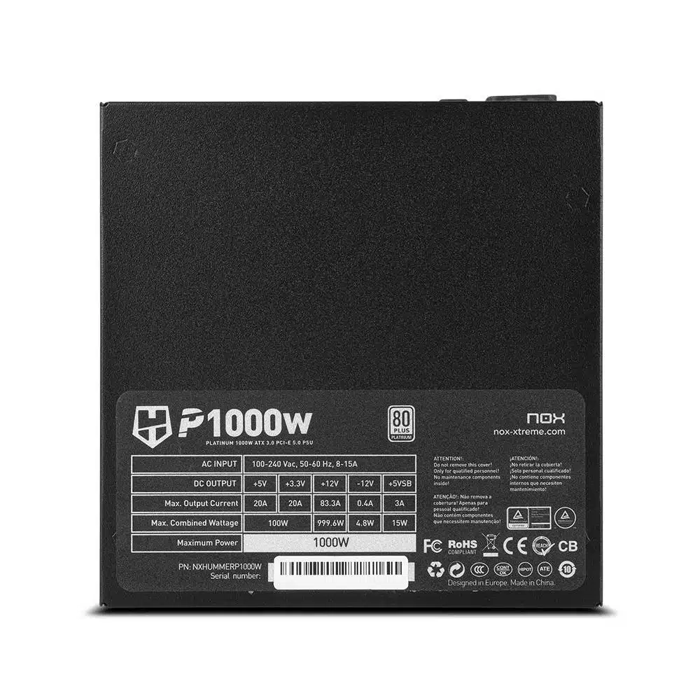 Fonte de Alimentação ATX Nox Hummer P1000W 80 Plus Platinum Full Modular - Image 3