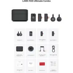 Sistema de microfone sem fio Hollyland LARK M2S Ultimate Combo para 2 pessoas, compatível com câmeras e dispositivos móveis (2,4 GHz, cinza espacial)
