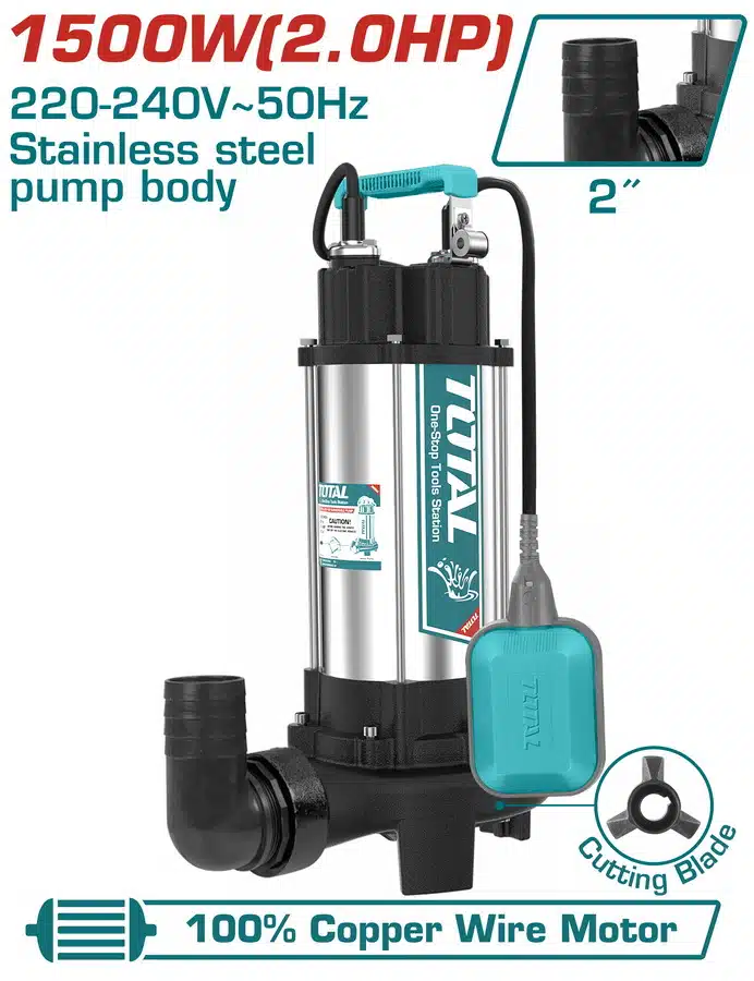 Bomba submersível para águas residuais TOTAL INOX com lâmina de corte 1.500W (TWP7150026)