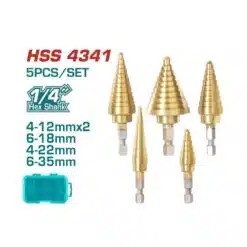 Broca escalonada hexagonal HSS4341 1/4'' Jogo com 5 peças - TACSD2051