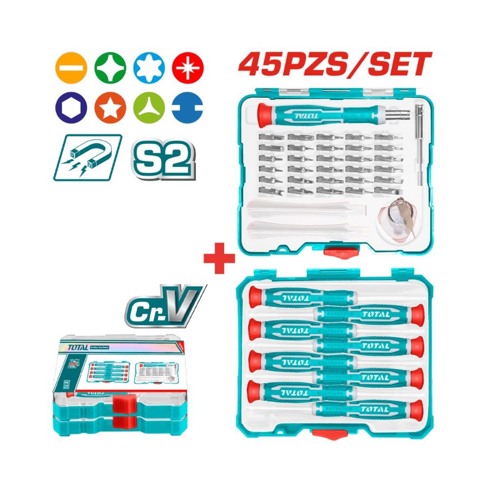 Jogo de Chaves de Precisão + Bits 45PCS/SET S2 Magnético + - TACSD30456
