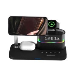 Estação de carregamento sem fio Yesido 6 em 1, 25 W, relógio digital, luz RGB DS37