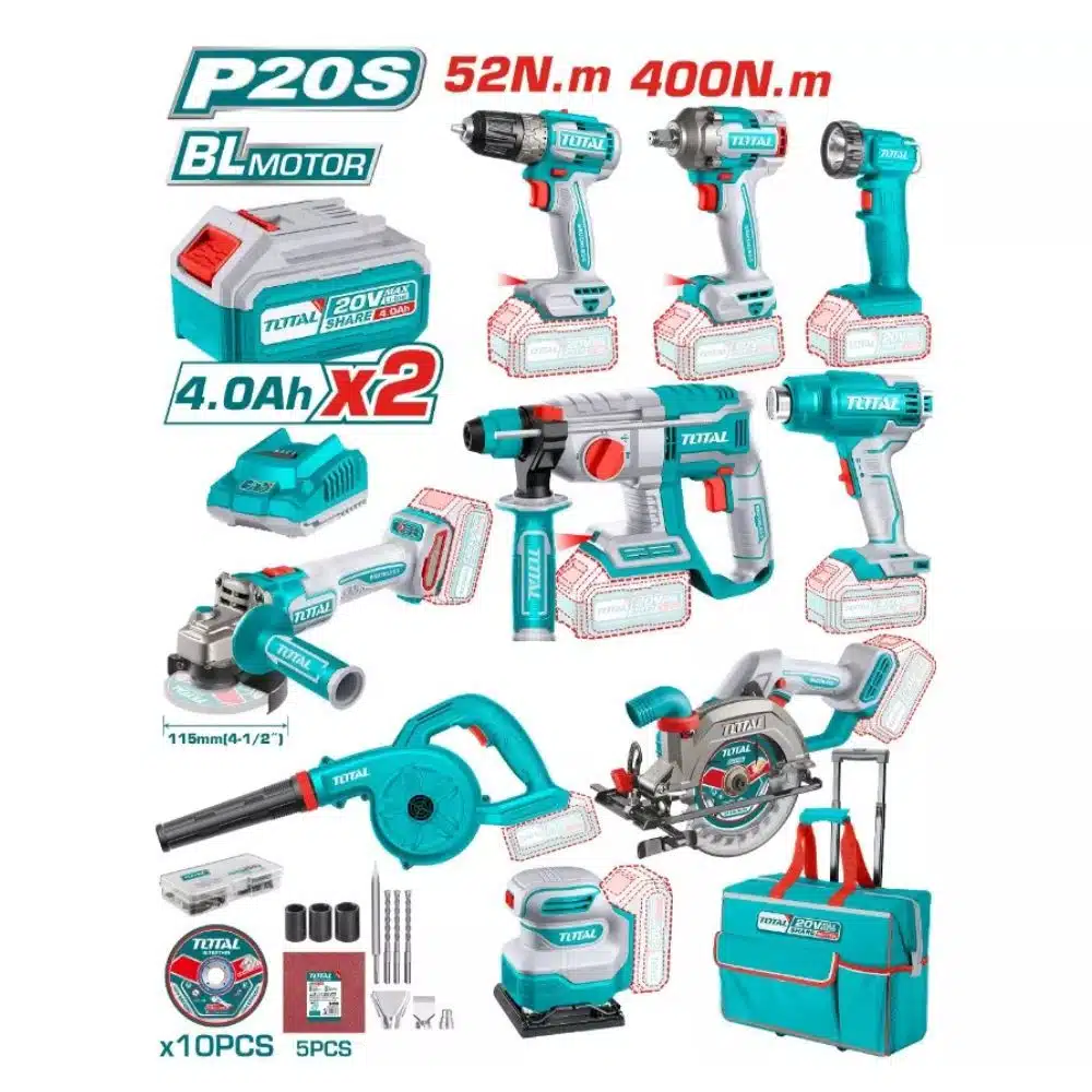 Kit combinado industrial sem fio com 9 peças Total TCKLI2098