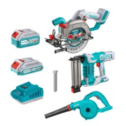 Total Tools - Soprador, Pregador Pneumático, Serra Circular com Carregador de Bateria de 2 e 4 Ah