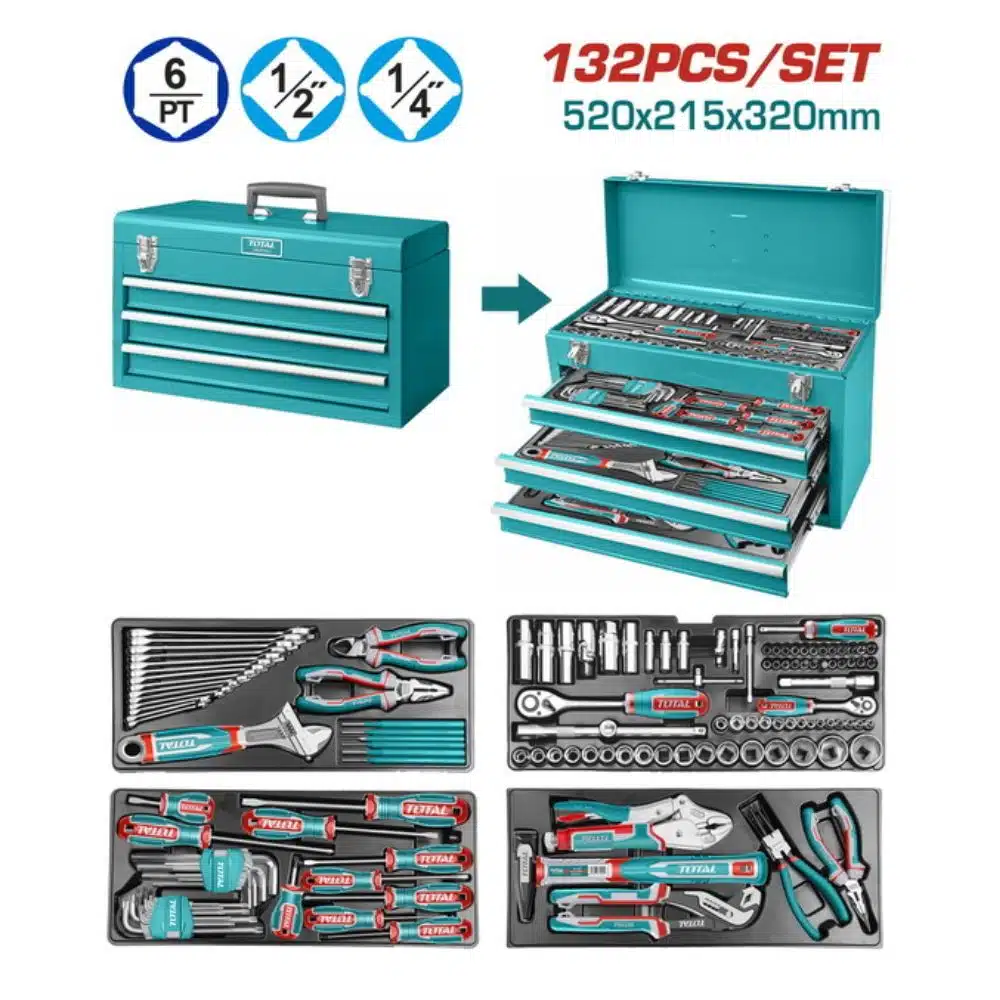 Conjunto de ferramentas TOTAL com 132 peças