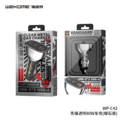 Carregador de carro Vanguard WP C42 80W em metal transparente, 100% original WK DESIGN.