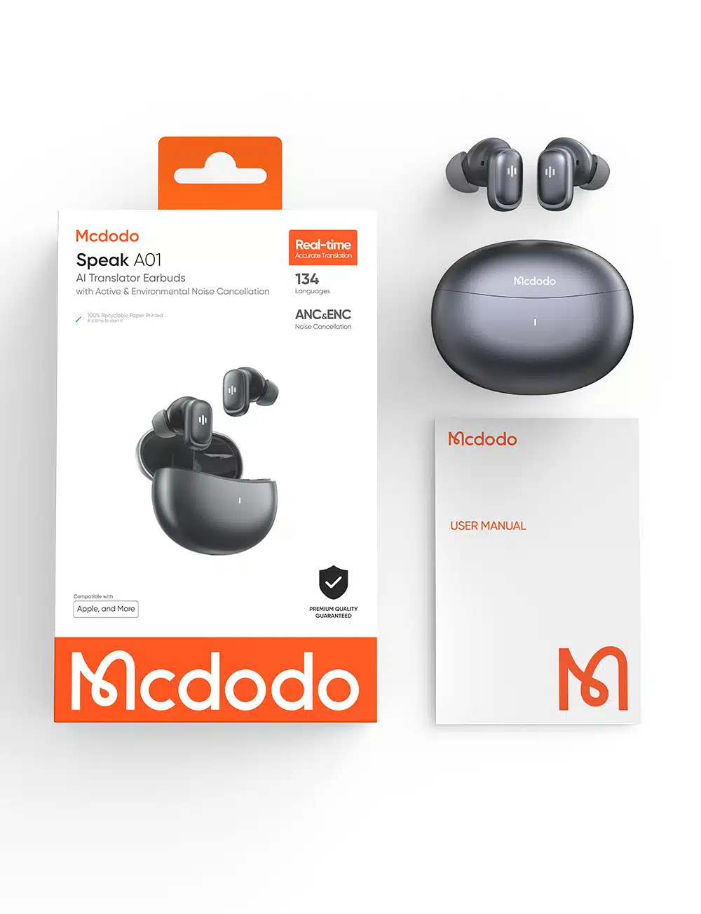 Auriculares Bluetooth Mcdodo Speak A01 com tradutor de IA, cancelamento de ruído ativo (ANC) e (ENC) - Cinza - Image 8