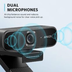 Webcam Anker PowerConf C302 Smart Full HD 2K, USB-C com microfone para PC, cancelamento de ruído, enquadramento e foco automático com IA, campo de visão individual, HDR, 30 FPS, correção de luz para conferências.