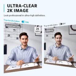Webcam Anker PowerConf C302 Smart Full HD 2K, USB-C com microfone para PC, cancelamento de ruído, enquadramento e foco automático com IA, campo de visão individual, HDR, 30 FPS, correção de luz para conferências.