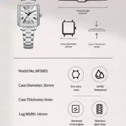 Relógio feminino FullSilver Dames Horloge Naviforce NF5065 estilo luxuoso e exclusivo (Original) - Image 12