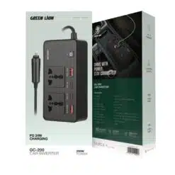 Inversor veicular GC-200 PD 24W, 2 tomadas universais, carregamento QC 3, 2 portas USB-A, retardante de chamas - Preto