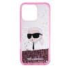 Capa rígida CG Mobile KARL LAGERFELD com glitter líquido e NFT da cabeça do Karl para iPhone 16 Pro Max, perfil fino, proteção contra quedas - Rosa