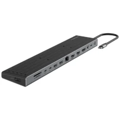 Hub USB-C para múltiplos monitores Powerology Nexis 13 em 1 com suporte para laptop - Preto