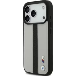 Capa de couro BMW MagSafe cinza/preta para iPhone 17 Pro Max – BMOHMP17X25PCPSGK