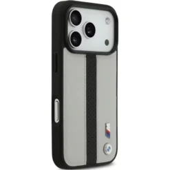 Capa de couro BMW MagSafe cinza/preta para iPhone 17 Pro Max – BMOHMP17X25PCPSGK