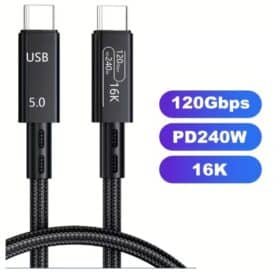 Cabo Thunderbolt 5, 99.97cm USB C para USB C, Carregamento de 240W, Transferência de Dados de 80Gbps, Largura de Banda até 120Gbps, Suporta Monitores 8K/4K, Compatível com iPhone 16, MacBook e Mais (Chip de Autenticação Thunderbolt 5)
