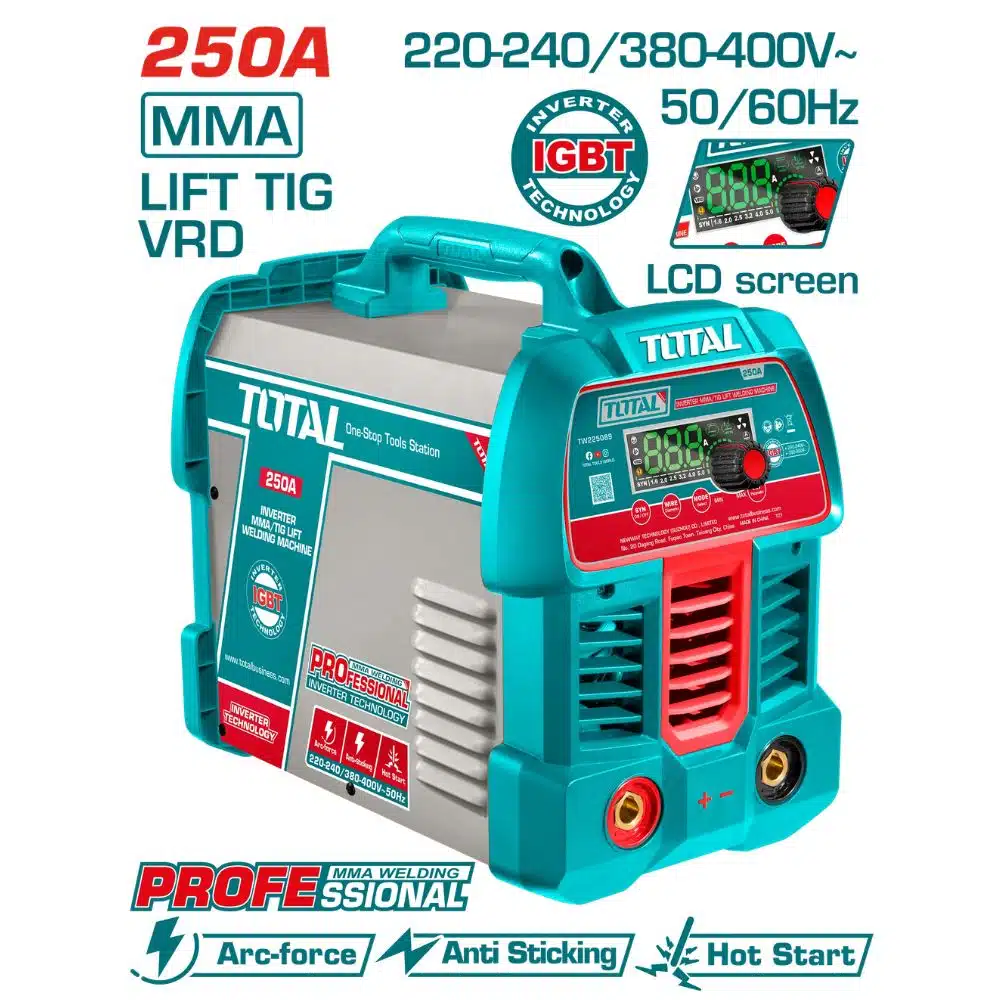 Máquina de solda inversora LCD MMA/Lift TIG VRD 250A 220-240V/380-400V total