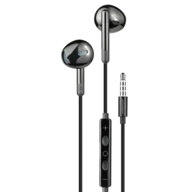 Fones de ouvido estéreo Powerology AUX de 3,5 mm com qualidade de som HD, design intra-auricular, cabo de 1,2 m, compatível com assistente de voz e botão de controle integrado - Preto