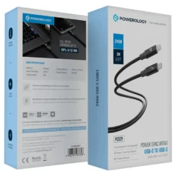 Cabo Powerology Power Sync Weave 240W USB-C para USB-C de 2m - Cinza