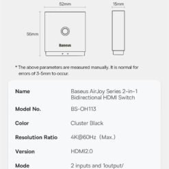 Baseus AirJoy Series 2 em 1 Switch HDMI bidirecional – Cabo HDMI em cluster de 1 m, preto – 1 ano de garantia