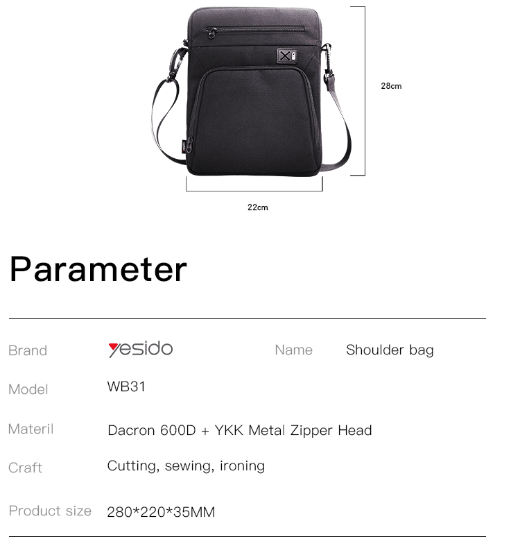 Bolsa transversal em poliéster repelente à água, ideal para viagens e armazenamento de artigos esportivos - YESIDO - Image 2