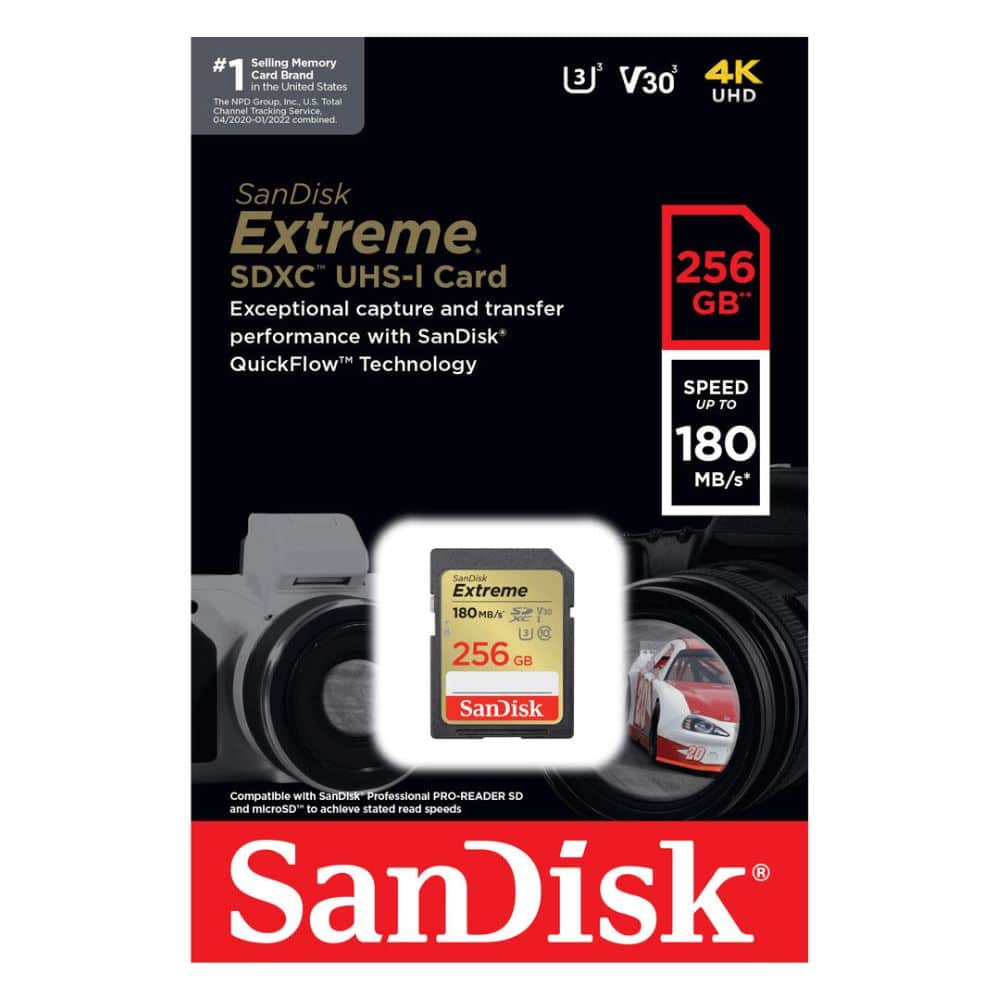 Cartão de Memória SDXC SANDISK Extreme 256GB (180MB/s) UHS-I, U3, V30 luanda