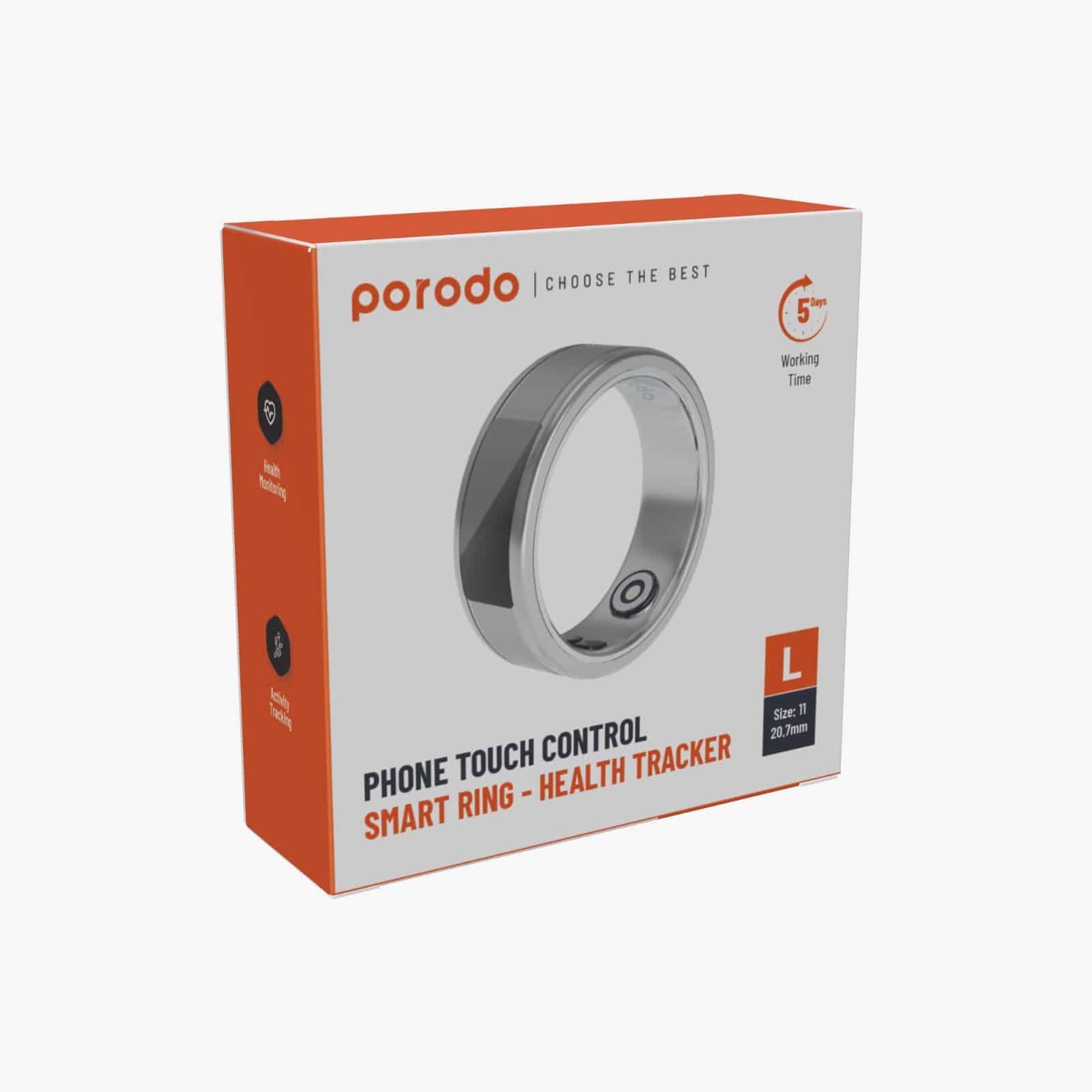 Anel Inteligente Porodo com Controle por Toque Monitor de Saúde 5 Dias de Autonomia - Tamanho: 11 (20,7 mm) - Preto - Image 2