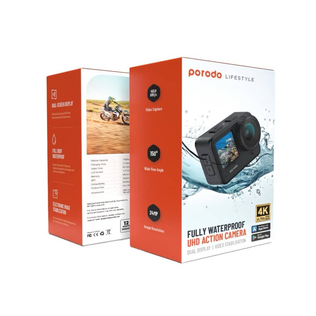 Câmera de ação 4K à prova d'água Porodo Lifestyle com bateria de 900mAh - Preta - Image 4