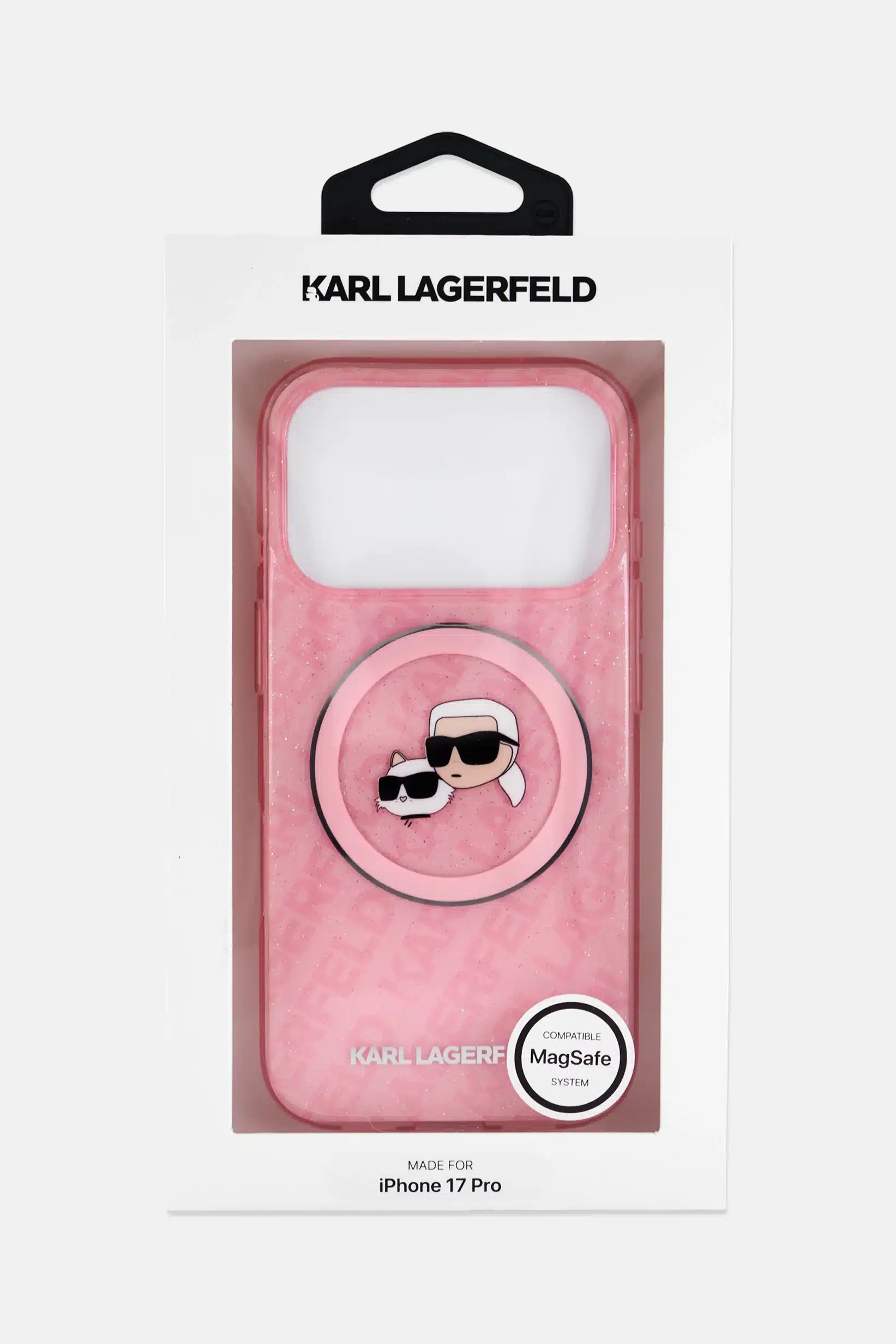 Capa Karl Lagerfeld para iPhone 17 Pro compatível com MagSafe com glitter e estampa KL com Karl e Choupette - Rosa - Image 3