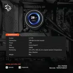 Mini tela de informações inteligente Porodo Gaming de 2,1" com fita adesiva 3M - Preta