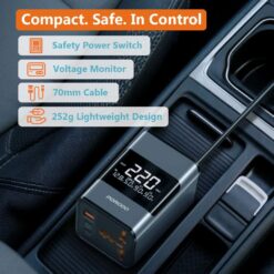Inversor de energia para carro 200W  PD 36W, 2 portas USB-C, portas USB-A, saída CA - Porodo - Image 4