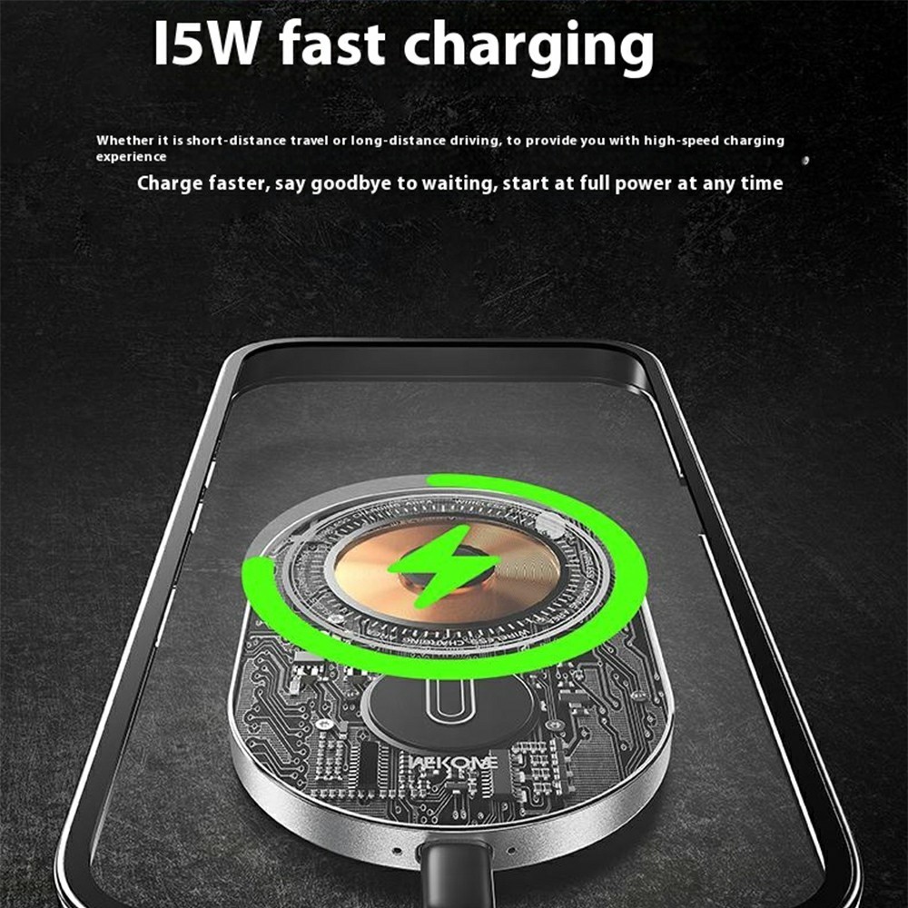Carregador sem fio WEKOME com suporte magnético para carro carregamento rápido de 15W 360º - Preto - Image 3