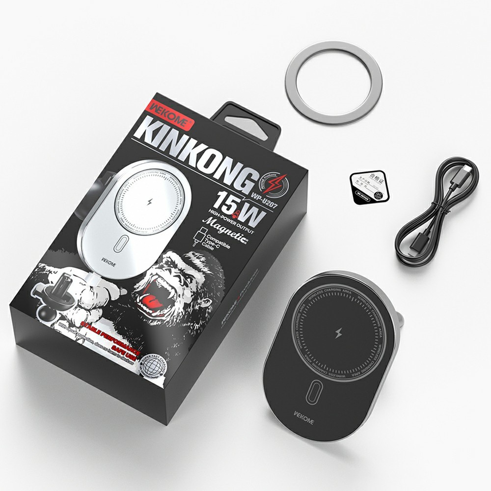Carregador sem fio WEKOME WP-U207 com suporte magnético para carro, carregamento rápido de 15 W, rotação de 360 graus e encaixe na saída de ar - Preto