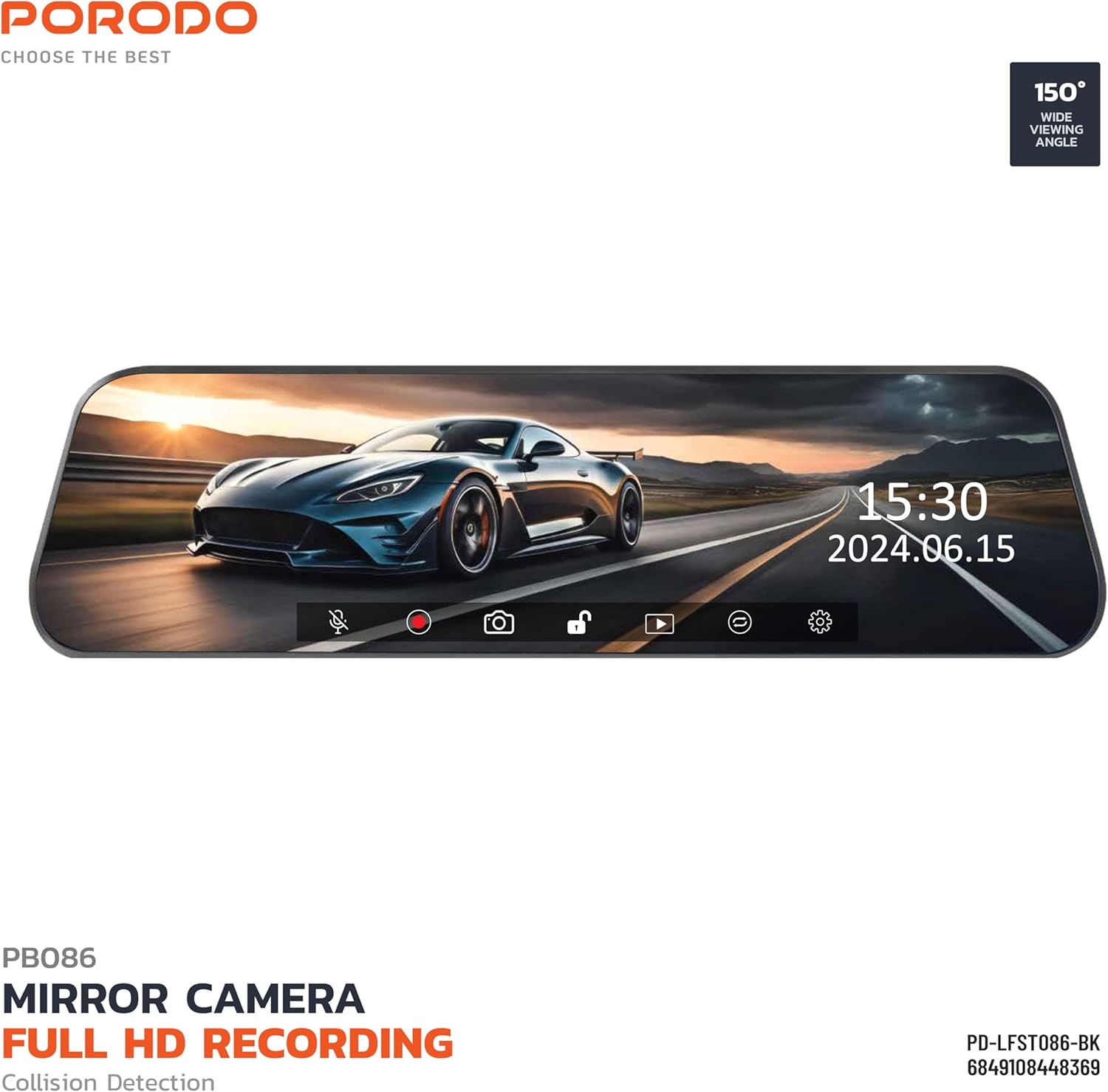 Câmera Auto com espelho retrovisor Full HD, temperatura de operação de -20°C a 70°C 1920 x 1080P, alto-falante, ângulo de visão de 150° - Preta - Image 4