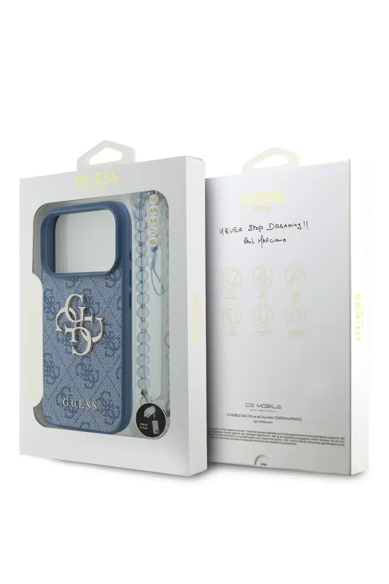 Capa GUESS de couro PU p/ iPhone 17 Pro Max clássico / Design ultrafino e leve / Fácil instalação - Azul - Image 4