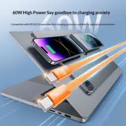 Cabo plano trançado de 60 W, tipo C para tipo C, para carregamento rápido e transferência de dados - Laranja - Image 4