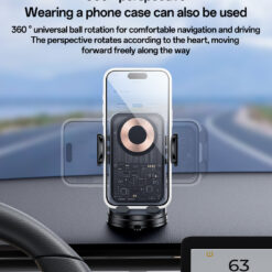 Suporte transparente para telemóvel com rotação de 360°, trava elétrica e carregamento rápido sem fio de 15W. - Image 4
